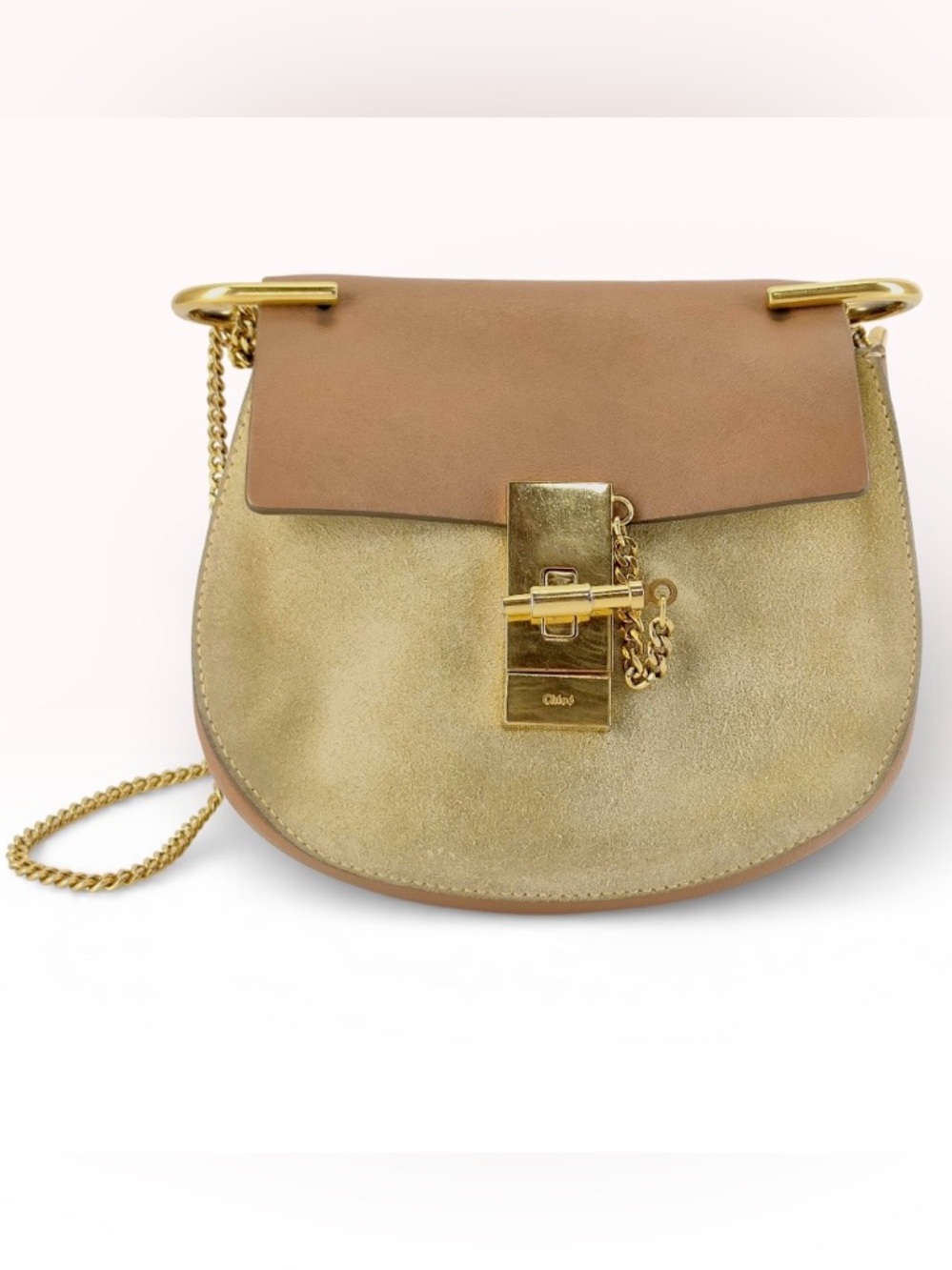 Chloe Drew Bag in Leather & Suede Two-Tone Nude and Sand